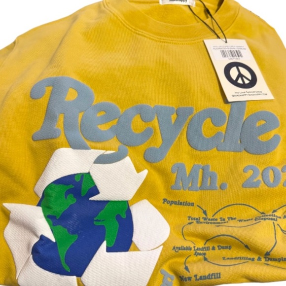 🆕 NWT Madhappy Earth Day Recycle Crew Neck Unisex Sweatshirt in Yellow Medium - Picture 4 of 8